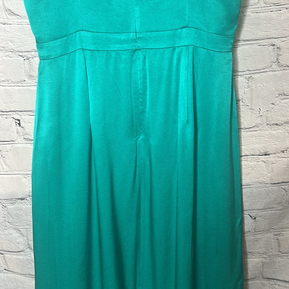 J. Crew Collection Green Satin-Like Ruffle Hem Dress Size 10 Excellent Condition - Picture 7 of 10